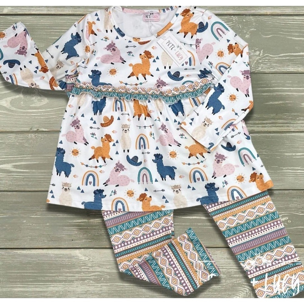 0-6 mos. Pete And Lucy Llama Party Pant Set New